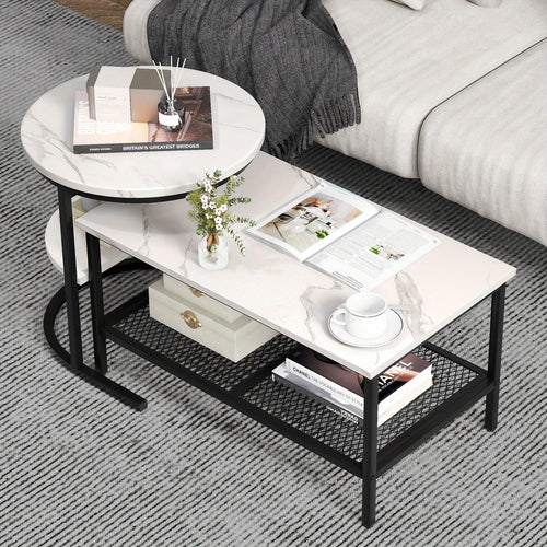 2x Nesting Coffee Table Set - White Faux Marble Top