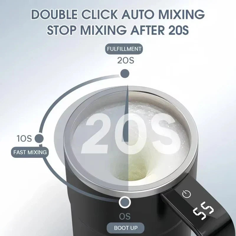 380 ml samomiješajuća električna šalica za kavu, crno-bijela šalica