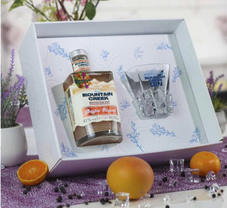 Luxury box Grapefruit&tangerine shimmer gin 0.70 L + crystal Mountain Creek glass