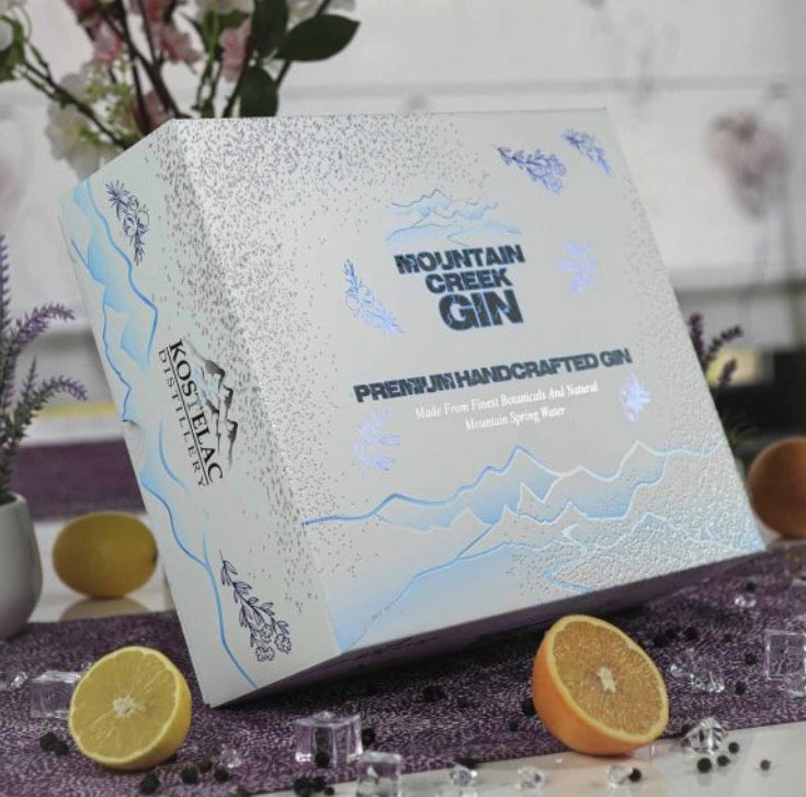 Luxury box London dry shimmer gin 0.70 L + crystal Mountain Creek glass